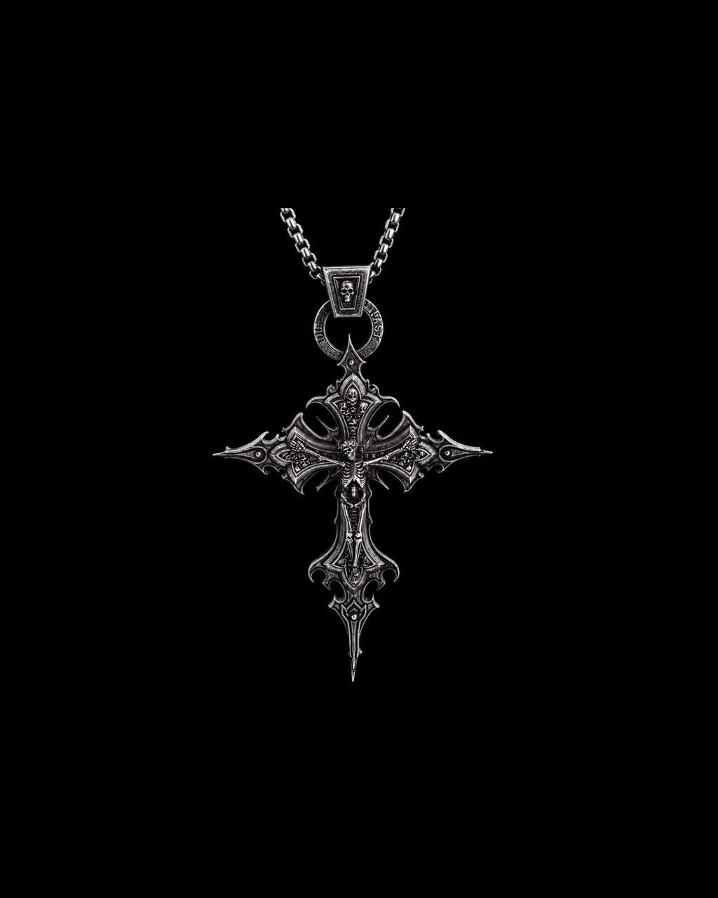 Gothic Cross Skull Pendant Necklace