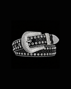 Black Rhinestone-Studded Leather Belt