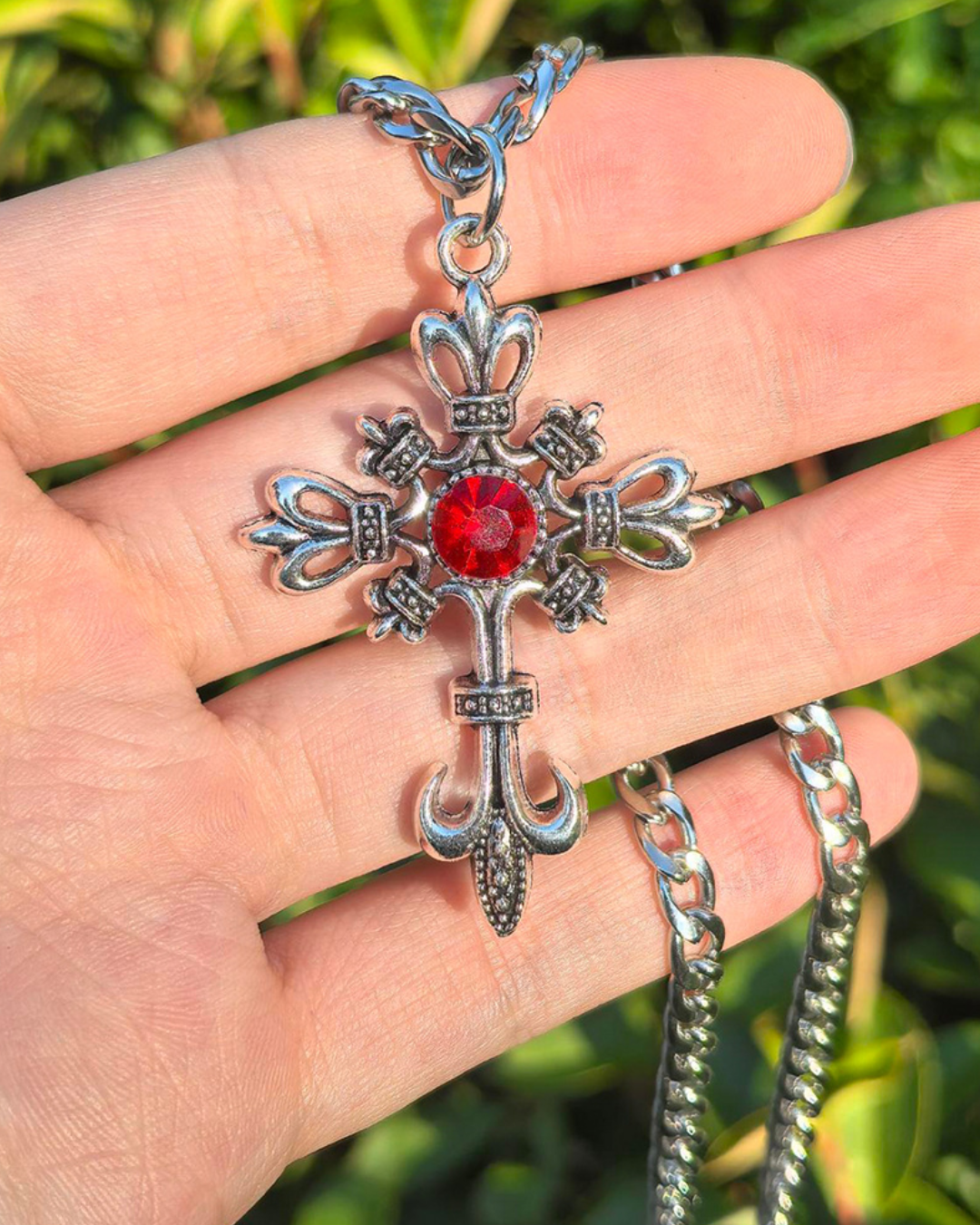 Red Stone Cross Necklace