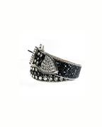 Black Rhinestone-Studded Leather Belt