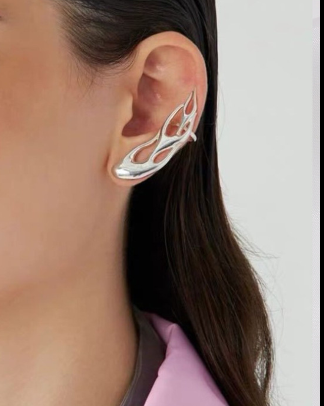 Silver Flame Ear Cuff