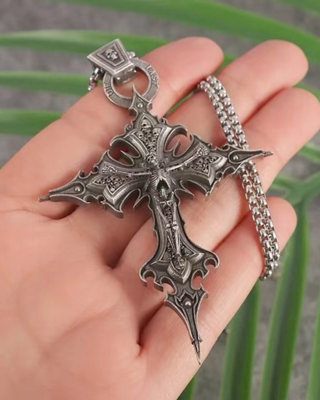 Gothic Cross Skull Pendant Necklace