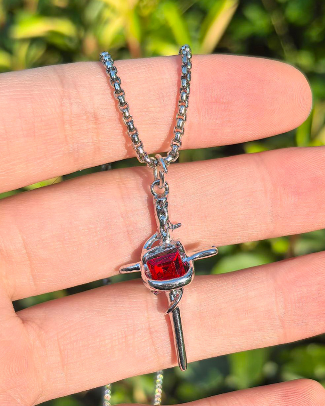 Red Stone Cross Necklace