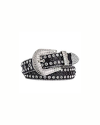 Black Rhinestone-Studded Leather Belt