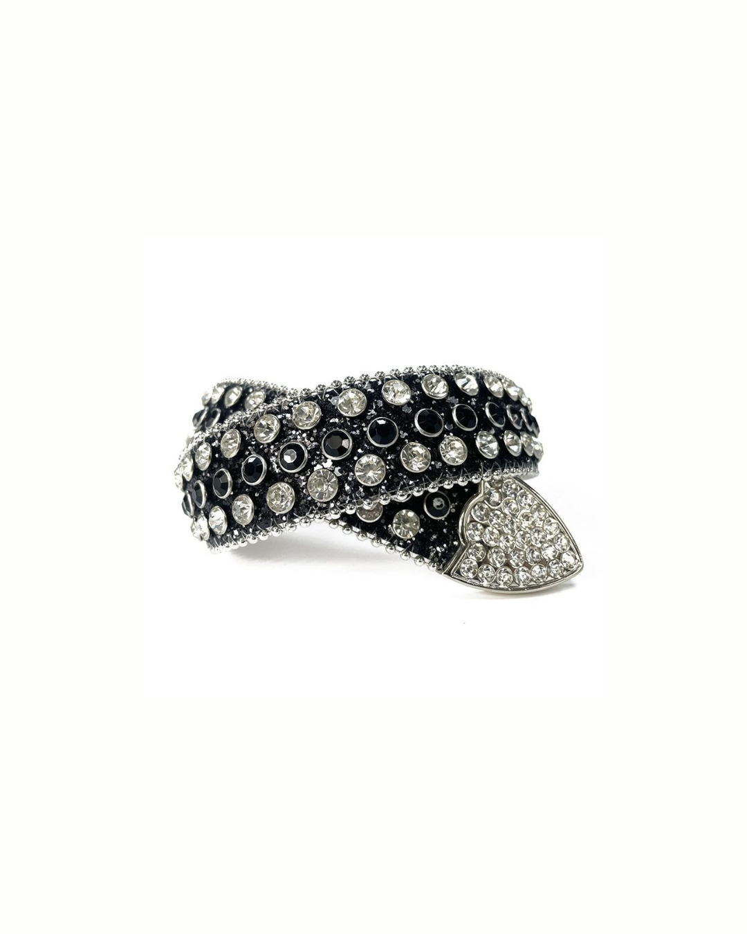 Black Rhinestone-Studded Leather Belt