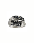 Black Rhinestone-Studded Leather Belt