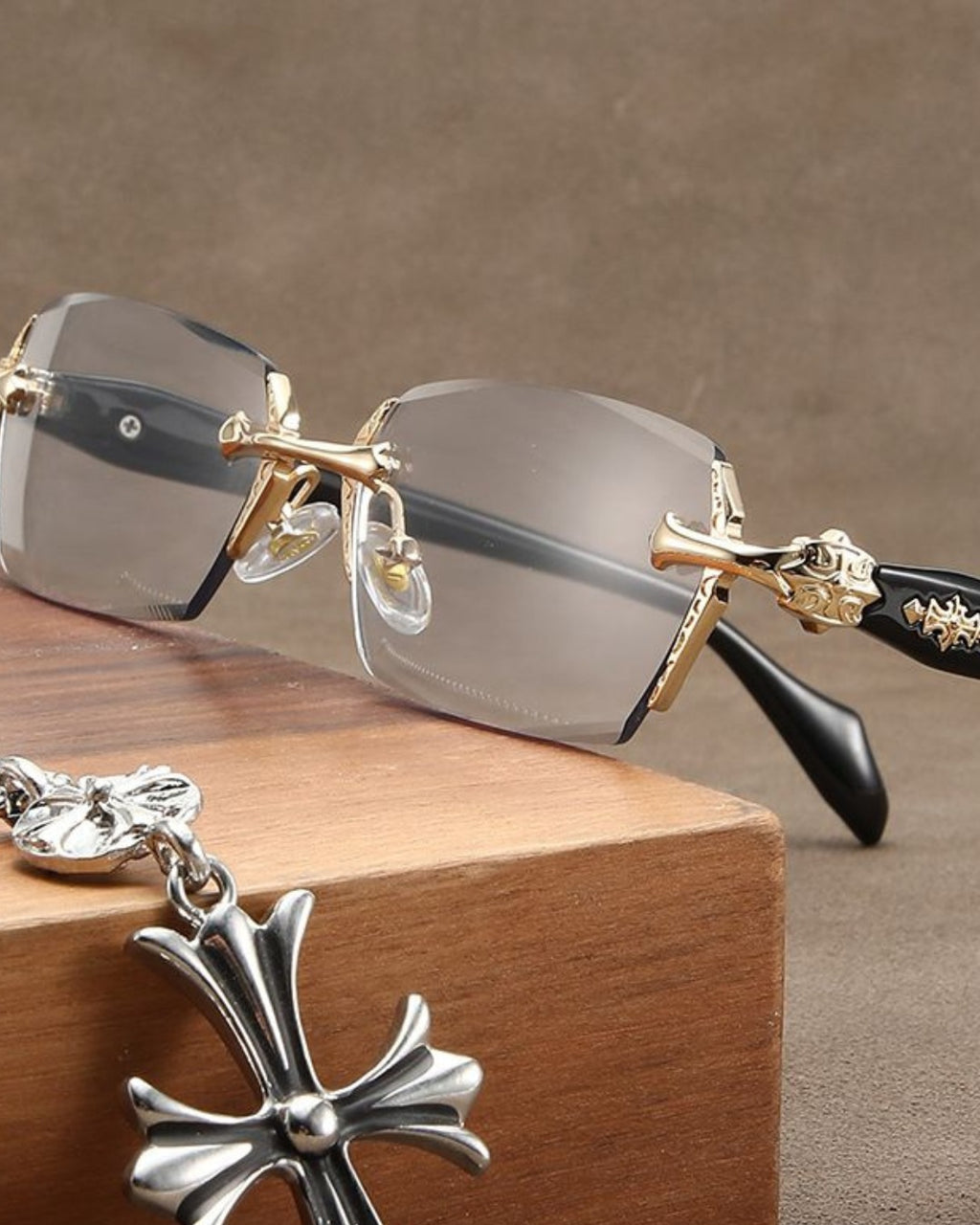 Chrome Heart Rimless Glasses Golden