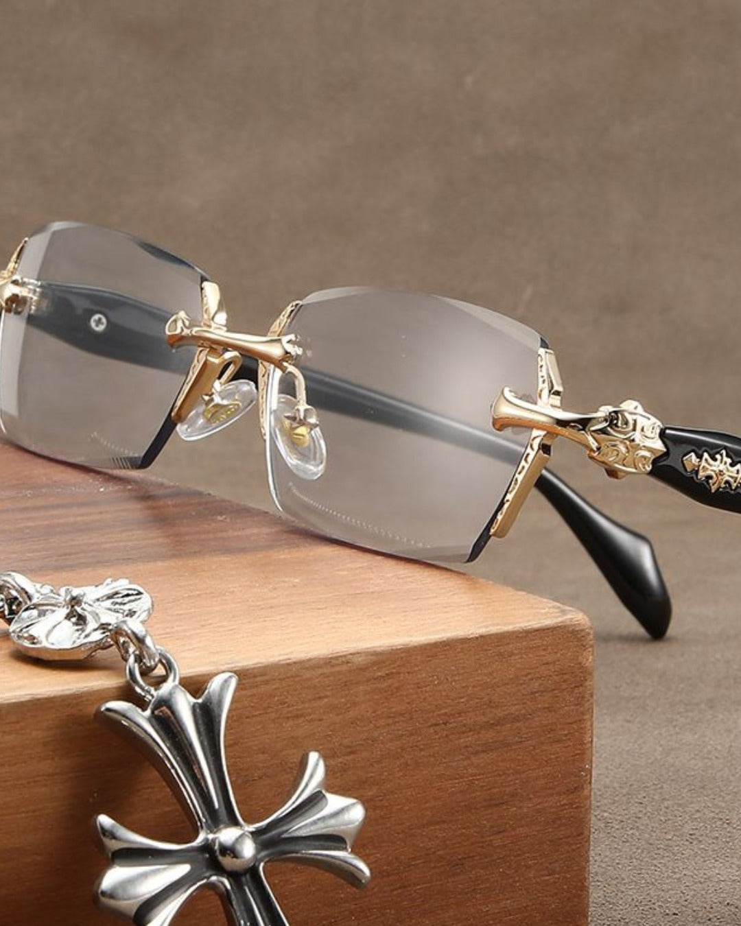 Chrome Heart Rimless Glasses Golden